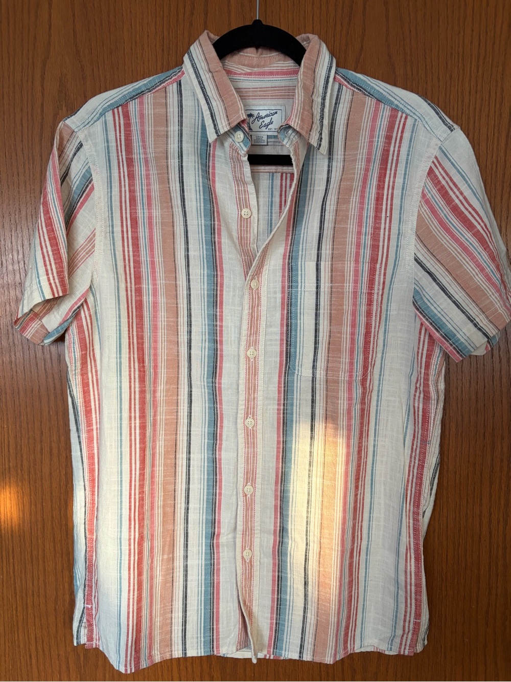 American Eagle Men’s Casual Striped Short-Sleeve Button-Up Shirt - Multicolor